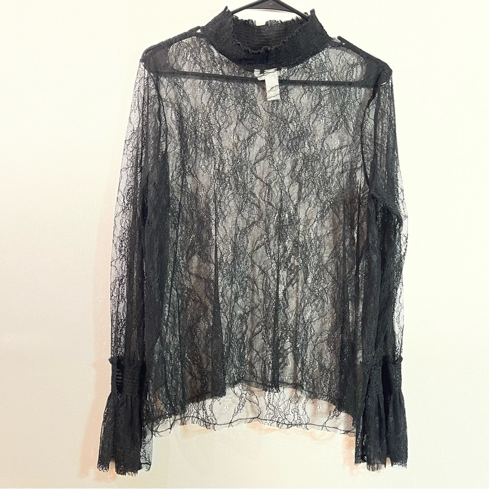 H&M black sheer long sleeve blouse woman’s L